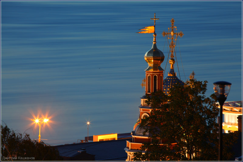 Строгановская церковь на фоне Волги. Ночной Нижний Новгород